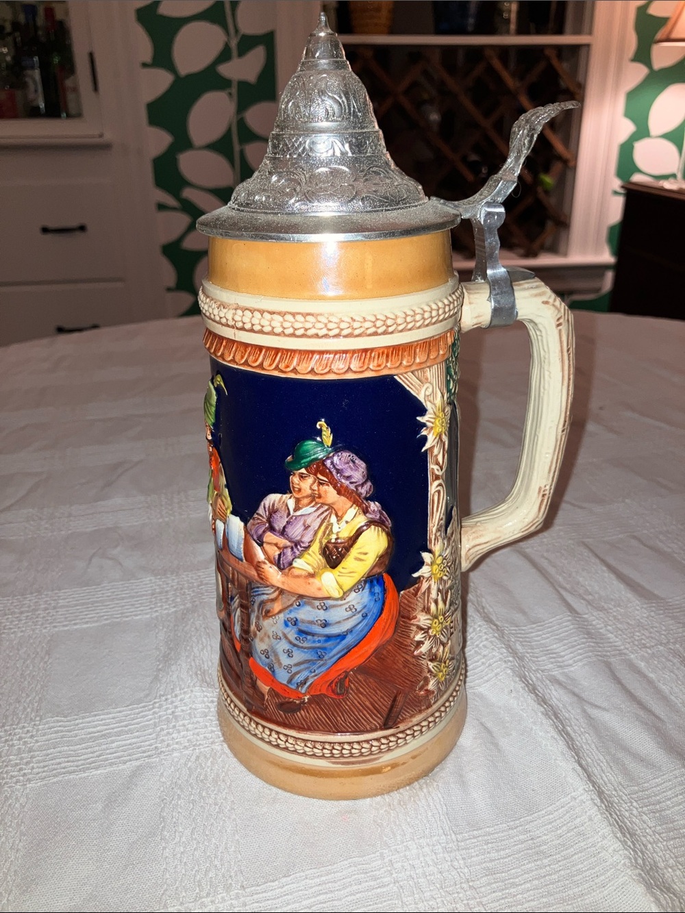 Vintage Gerz German Ceramic 1L Beer Stein, 11-1/4” H, 4-1/2” Dia.